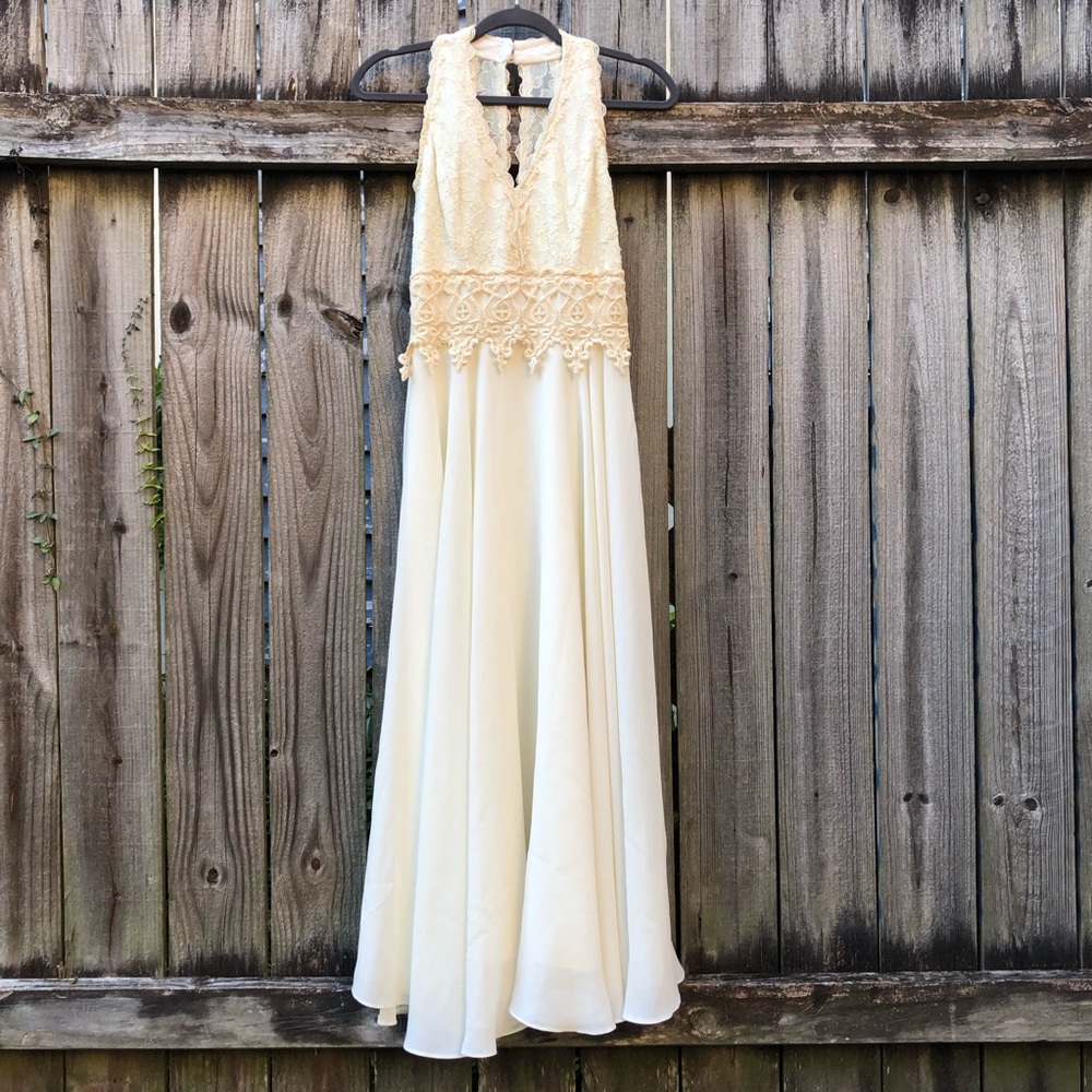 Vintage 90s Y2K Dollar USA White Lace Maxi Dress Size S Wedding Gown